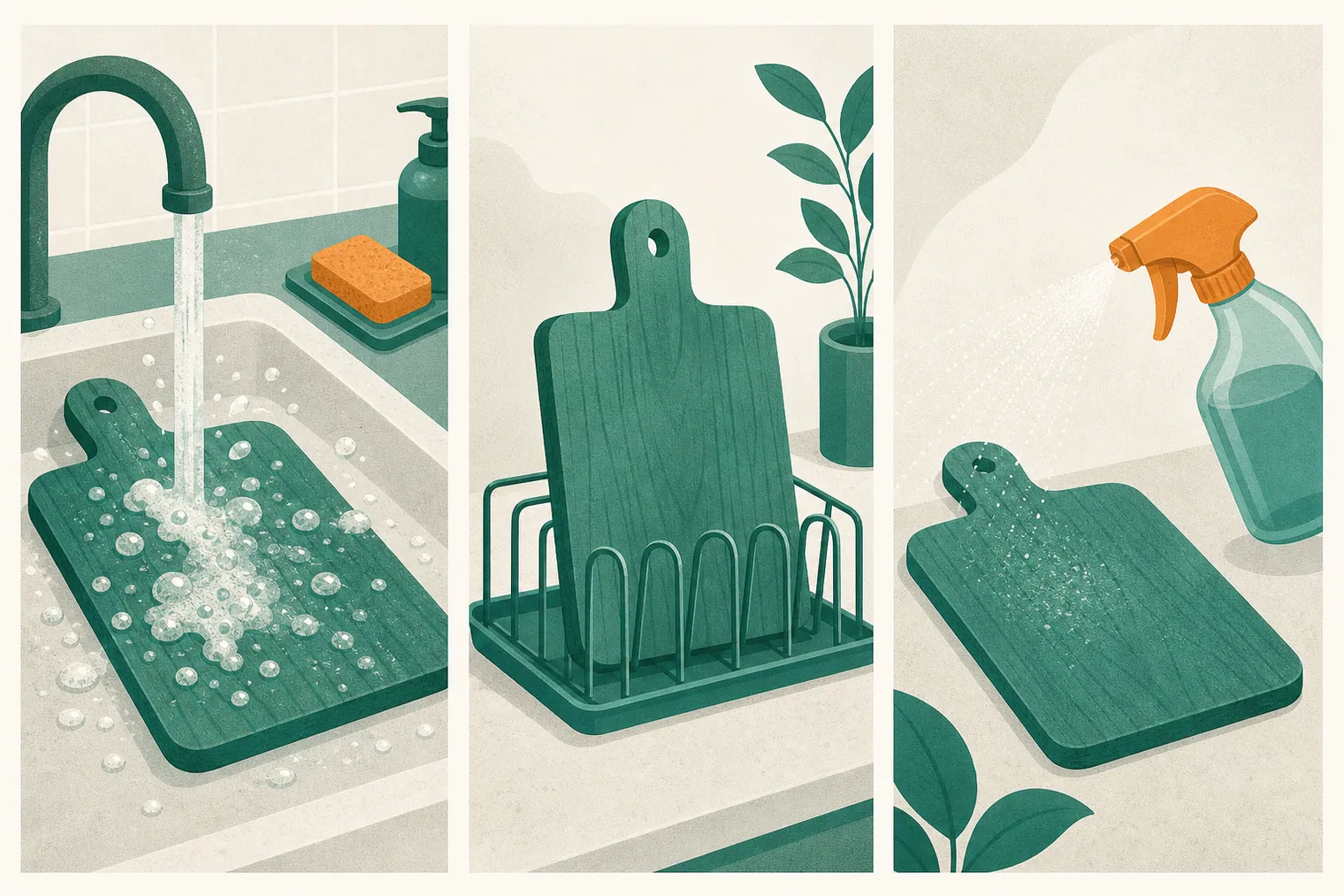 도마 손질·소독도 — 세척·건조·소독 단계
